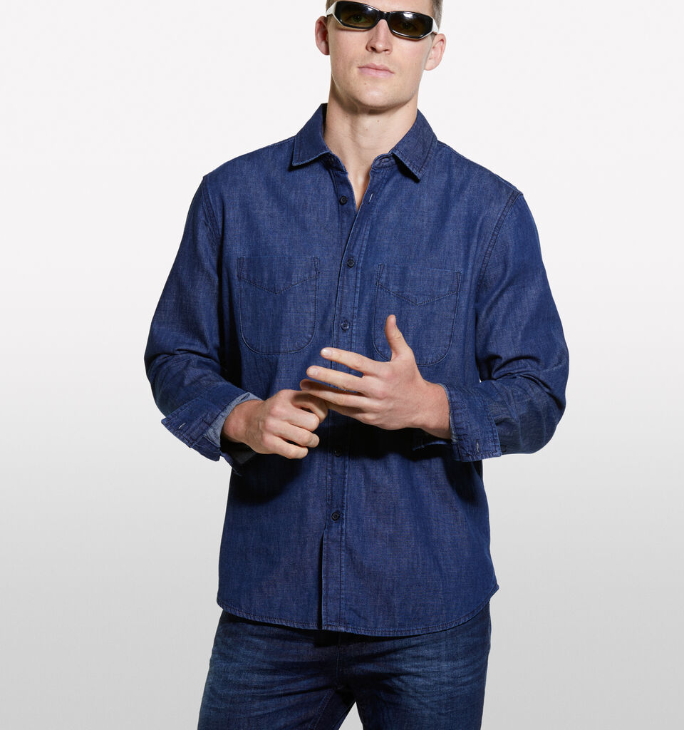 Dark blue regular fit denim shirt - men's regular fit shirts - Dark Blue | Sisley image number 4